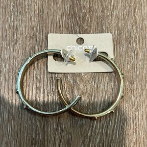 NWT Chico’s Talia Hoop Earrings Gold Tone with Rhinestone Details New